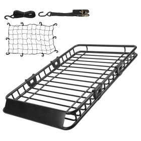 1Pc 63x39x6.3in Universal Roof Rack Cargo Carrier Car Top Luggage Holder Basket With Hook Strap Elastic Net (Option: Black)