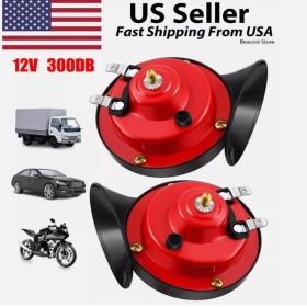 2PC 12V 300DB Super Speaker Train Air Horn Waterproof Motorcycle Car Truck SUV Boat (Option: Red)